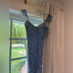 Windsor Light Blue Mesh Ruched Mini Dress